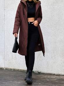 Aveloria Modichic Women's Solid Color Long Sleeve Zip Front Drawstring Hooded Casual Winter Jacket - Coffee Brown - View 5