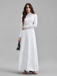 Ontre 女士网纱透视拼接露肩上衣，百搭实用，适合都市通勤、商务休闲、约会、度假、婚礼等场合。 - 白色 - 查看 2