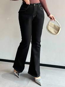 Dazy Plus Plus Size Dark Wash Stretch Slim Fit Flare Leg Jeans, All Season