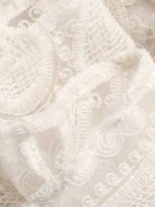 DAZY Luxury Beaded V-Neck Cap Sleeve Dress, Women's Mesh Embroidery Waist Slimming Flared Dress - Beige - View 7