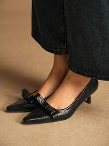 Rosivie Pointed Toe Bow Decor Elegant Commuting High Heels - Black - View 3