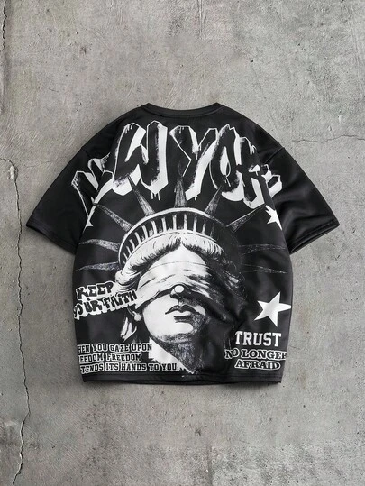 AXEPEAK Men's Loose Dropped Shoulder Knit Casual T-Shirt, Suitable For Everyday Wear