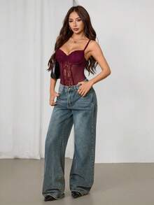 SHEIN PETITE Sexy & Elegant Women Lace Patchwork Camisole Bodysuit