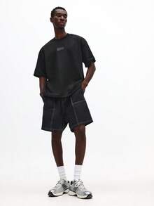 SUMWON Men Drawstring Nylon Cargo Shorts With Contrast Stitching And Multiple Pockets Casual Summer - Black - View 3