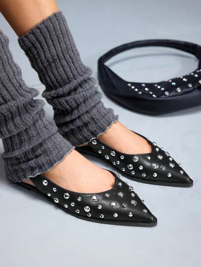 CUCCOO GRLICON Zapatos planos casuales de mujer con diseño de tachuelas y punta puntiaguda