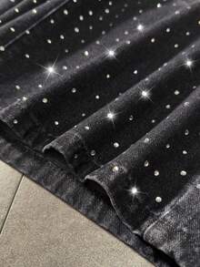 ROMWE MEN Men's Casual Fashion Street Rhinestone Washed Denim Shorts, Summer - Black - View 5