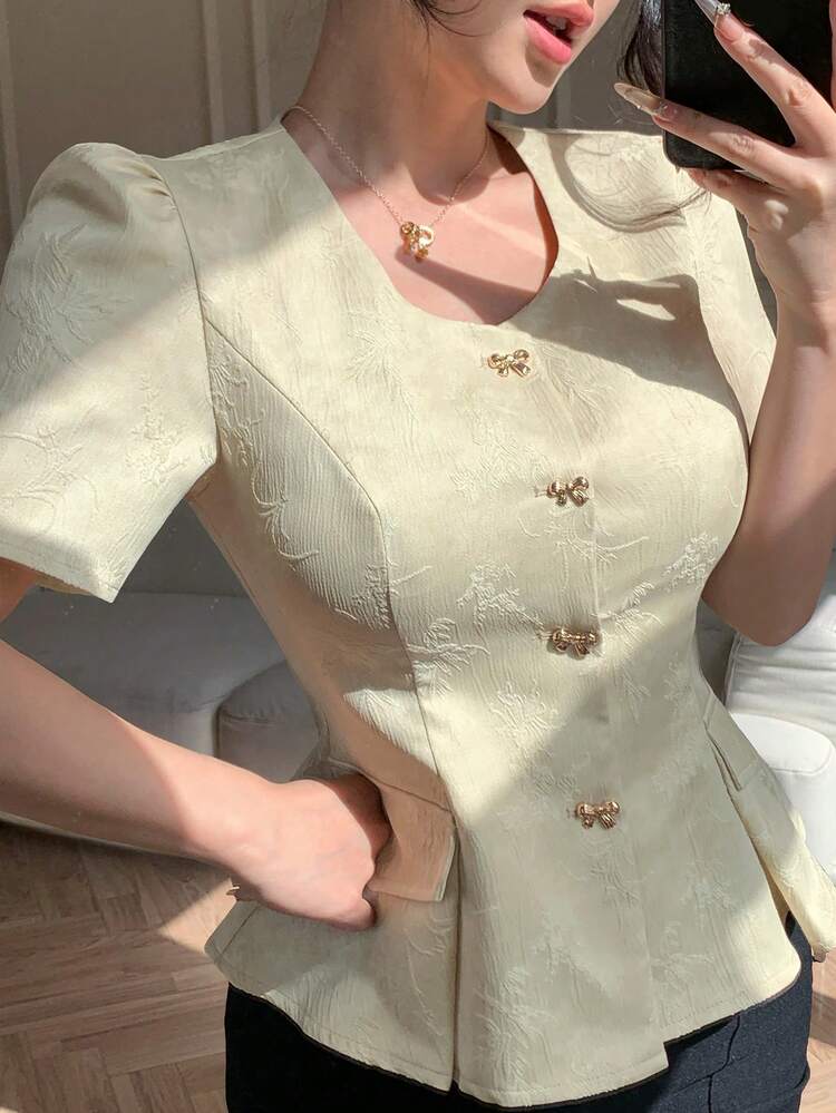 Women's Elegant Short Sleeve Shirt, Casual Design For Spring, Summer, Valentine's Day, Wedding