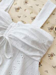 SHEIN Teen Girls Knitted Textured Ruched Bust Casual Camisole - White - View 6