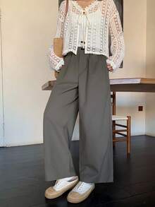 FRIFUL Women's Solid Color Side Pocket Straight Leg Casual Loose Fit Pants, Versatile For Autumn/Winter - Green - View 4