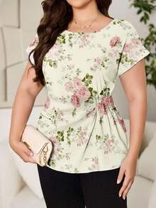 Reflora Áo sơ mi cỡ lớn in họa tiết hoa hồng thanh lịch và lãng mạn. - trắng - Xem 6