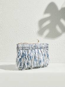 SHECARRY 女士扎染流苏设计时尚手拿包，适合日常使用 - 藍色 - 查看 2