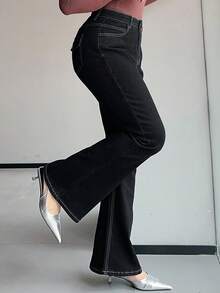 Dazy Plus Plus Size Dark Wash Stretch Slim Fit Flare Leg Jeans, All Season