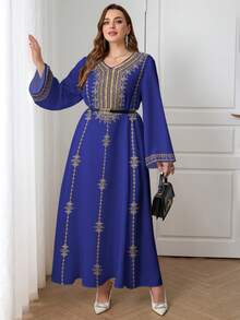 Al Najma Vestido casual de talla grande con estampado retro de estilo árabe - Multicolor - Ver 4