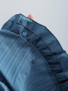 Sweetra Women's Summer Solid Color Ruffle Hem Tie Waist Short Sleeve Blouse - Teal Blue - View 4