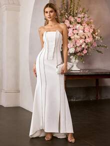 MOTF Soiréza 女士春夏抹胸水钻链条派对连衣裙 - 白色 - 查看 6