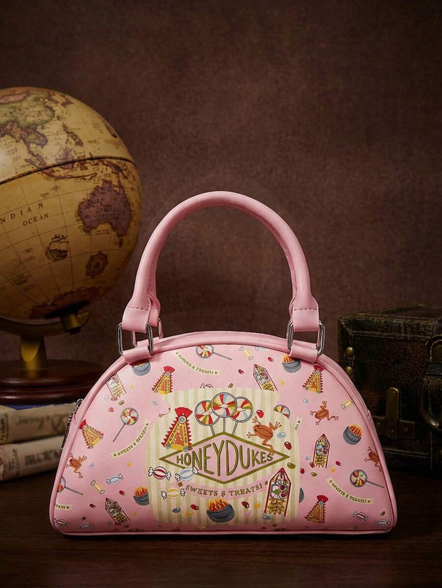 HARRY POTTER X SHEIN 时尚黄色卡通图案手提包波士顿包，休闲校园街头风 - 淺粉色 - 查看 1