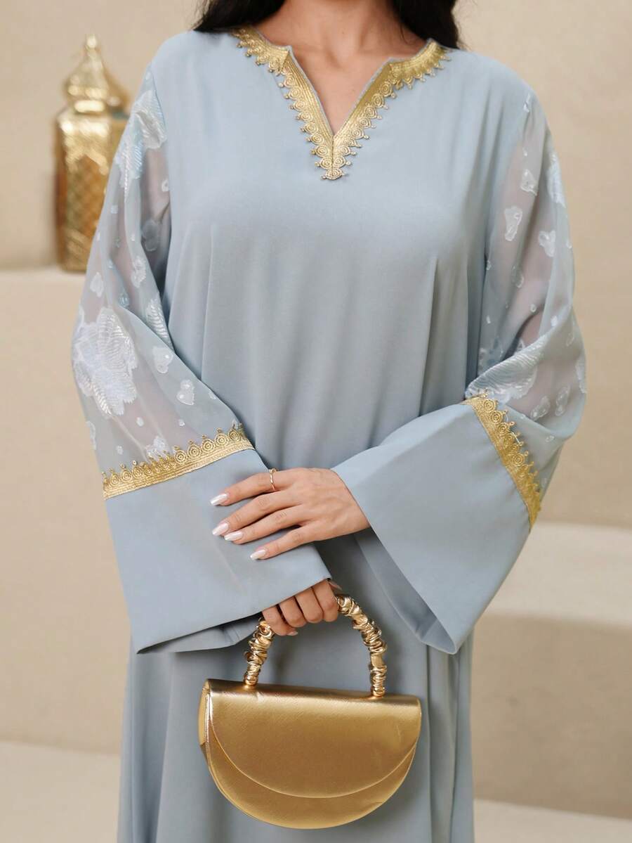 Al Najma Đầm/áo kiểu dáng rộng rãi, thanh lịch, thường ngày, phối vải jacquard mới. - màu xanh lá - Xem 1