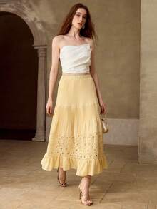 MOTF PREMIUM CHÂN VÁY CHỮ A XUÂN/HÈ DÀNH CHO NỮ, PHỐI REN, CHẤT LIỆU TENCEL VÀ LEN. - Vàng nhạt - Xem 7