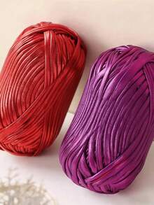 100g/300g New Metallic Fabric Strips, Glittery Thick Knitted Faux Leather Handmade DIY Bags, Silvery Thread, Crochet Bags, Hooked Mats, Craft Yarn - Multicolor-1pcs - View 5