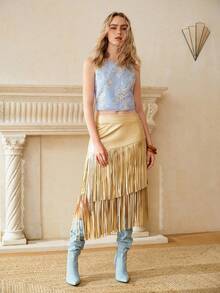 MOTF PREMIUM 女士花卉刺绣露脐背心，优雅夏季款式 - 藍色 - 查看 6