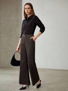 MOTF PREMIUM 羊毛人字纹喇叭裤 - 黑色 - 查看 6