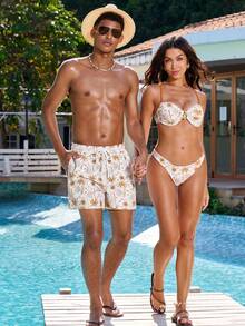 Manfinity VDAYZ 男士全印花斜插口袋抽绳腰沙滩短裤