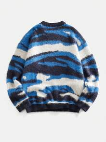 ROMWE MEN Áo len nam dáng rộng cổ tròn, vai rớt, phối màu tương phản, phong cách thường ngày, thích hợp cho đi làm, thời trang đường phố, thu đông. - Nhiều màu - Xem 2