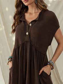 Wildy Women's Dark Brown Boho Summer Dress,American Western Country Vintage Daily Basic Outfits With Pockets,Short Sleeve Vacation Holiday Spring Dress - Coffee Brown - View 7