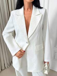 EURMUSE Women Two Pieces Rhinestone Detailed Blazer And Pant Suit Sets - White - View 4
