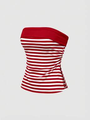 Grunge Punk Y2K Subculture Women's Striped Patchwork Cropped Camisole Top With Slit Hem