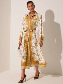 Lilora 女士优雅印花系带连衣裙 - 彩色 - 查看 5