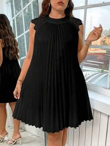 Elenzga Đầm trắng dáng rộng dài đến đầu gối, phối ren, xếp ly, kiểu dáng thời trang lấy cảm hứng từ thiên nhiên, dành cho nữ, thích hợp cho kỳ nghỉ biển. - màu đen - Xem 1