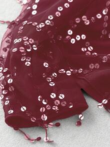 GlowEve CURVE Áo kiểu dài tay thanh lịch cỡ lớn đính sequin tua rua - Đỏ - Xem 4