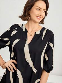 Miaspire Women's Daily Wear Holiday Spring And Summer V-Neck Brush Print Khaki Daily Casual Modest Dresses For Mothers Day - Black - View 7