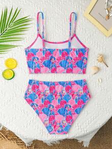 SHEIN Shell & Sequin Girls' Two-Piece Swimsuit | Kids' Separated Bikini Set | Beach Party Sun Protection Swimsuit | Cute & Sweet Style Bikini Girls Two Piece Swimsuit Tween Girl 2 Piece Swim Perfect For: Beach Vacations, Pool Parties, Summer Travel, And Photoshoots. - Pink - View 2