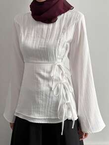 DAZY Spring/Summer Minimalist Design Poetic Old Money Casual Office/Commute Long Sleeve White Blouse For Women - White - View 1