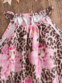 SHEIN 少女花卉豹纹无袖休闲连衣裙 - 棕色 - 查看 4