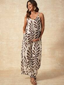 Boho Mama 孕妇度假休闲碎花连体裤 - 杏色 - 查看 6