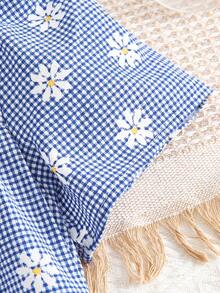 SHEIN رمضان	Everyday Casual Blue Smock Dress For Tween Girls With Contrast Lace Peter Pan Collar And Daisy Print Flounce Hem - Blue - View 6