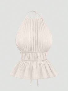 Sweetra 2pcs Set Solid Color Sleeveless Crop Top And Skinny Pants, Sexy Style - Apricot - View 5