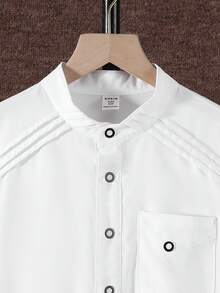 SHEIN Kids Tween Boy Ramadan Jalabiya, Traditional Arab Clothing, Robe, Eid Dress, Casual Comfortable Color Block Round Neck Half-Zip Pullover Long Sleeve Shirt, Suitable For Spring/Summer, Outings, Valentine's Day, Dates, Travel, Vacation, Family Gatherings, Back To School, Wedding Season, Formal Dinners, Birthday Parties - White - View 4