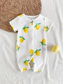Vintaside Kids 新生儿连体裤，柔软舒适的绉纱面料，适合春、夏、秋季穿着，乡村风格柠檬水果印花，时尚可爱，百搭休闲夏季连体裤 - 白色 - 查看 6