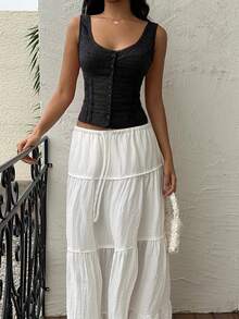 Sunnyshic Women's Fashion Casual 100% Cotton Lace Patchwork Camisole - Black - View 4