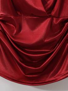 Chiquease 法式优雅风，酒红色V领无袖T恤，收腰设计，褶裥细节。适合通勤上班及日常穿着。新款女士T恤，优雅女士T恤，女士休闲T恤，女士休闲上衣，女士休闲装，新款夏季女士T恤，情人节礼物。 - 酒紅色 - 查看 5