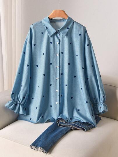 CosyJoli 大码女式蓝色纽扣休闲衬衫