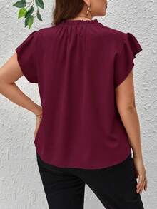 SHEIN Privé 大码休闲舒适通勤纯色荷叶边衬衫 - 中紫紅色 - 查看 2