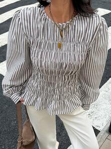 Siren Gaze Women's Casual Striped Long Sleeve Blouse Spring - Brown - View 4