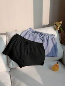 Comfortcana 2pcs Women's New Linen Striped Shorts - Multicolor - View 5