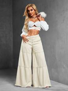 SHEIN SXY Fashionable Commuter Casual Washed Wide-Leg Jeans - White - View 4
