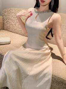 DAZY Korean Style Elegant Sexy Sleeveless Midi Dress For Women Sun Dresses For Women Summer Petite Golf White - Apricot - View 7